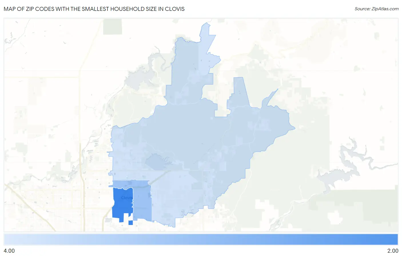 Zip Codes with the Smallest Household Size in Clovis Map