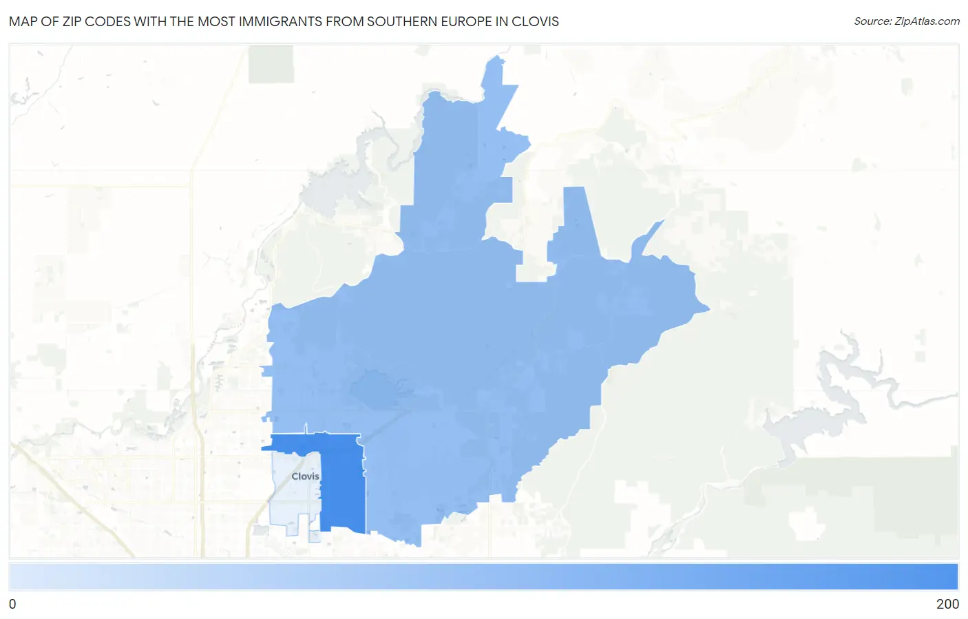 Zip Codes with the Most Immigrants from Southern Europe in Clovis Map