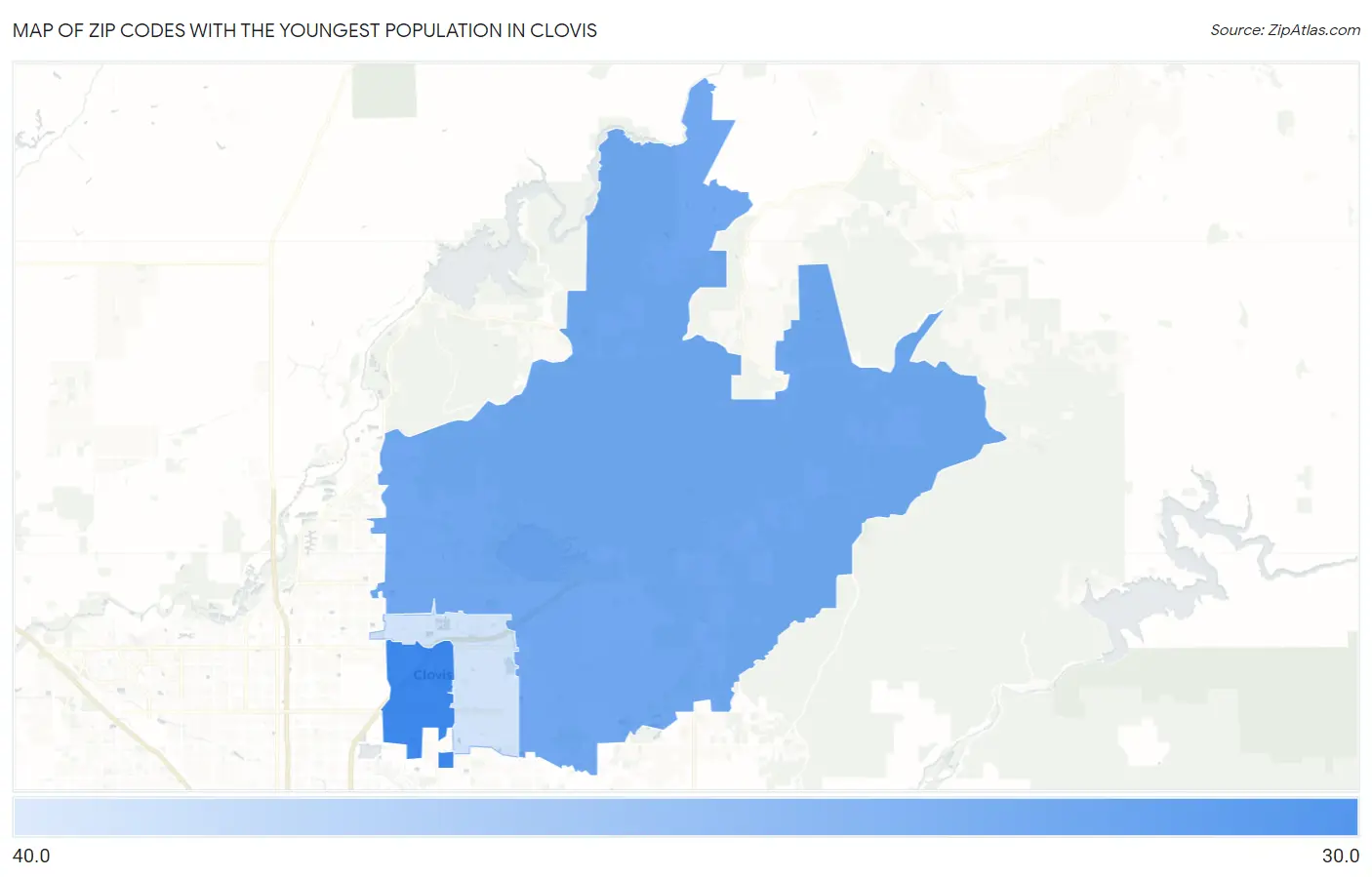 Zip Codes with the Youngest Population in Clovis Map