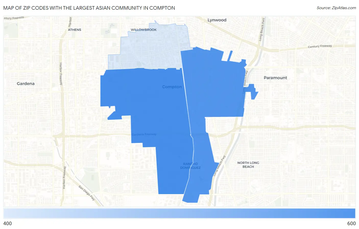 Zip Codes with the Largest Asian Community in Compton Map