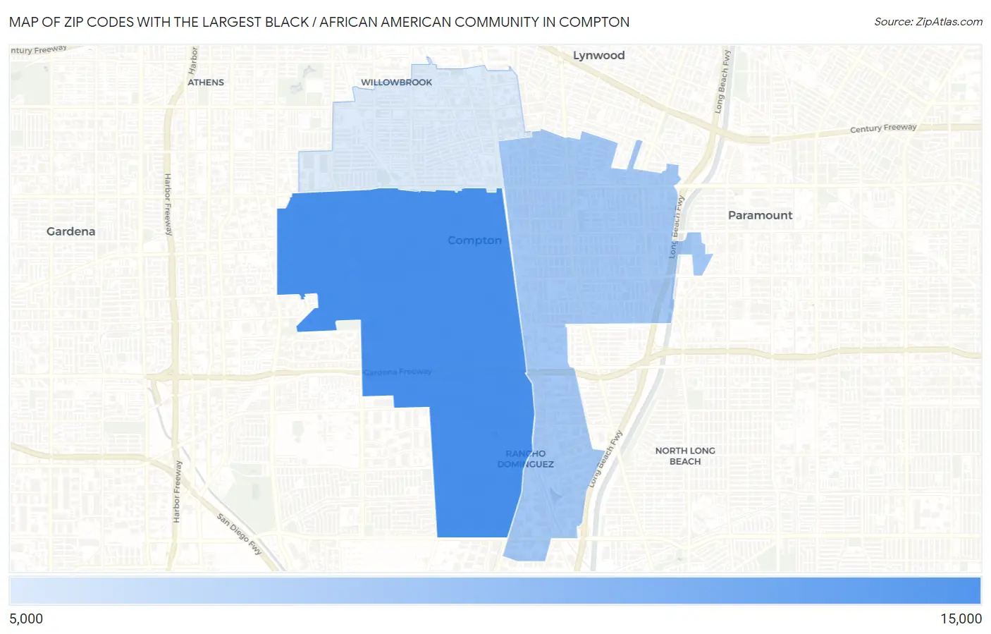 Zip Codes with the Largest Black / African American Community in Compton Map