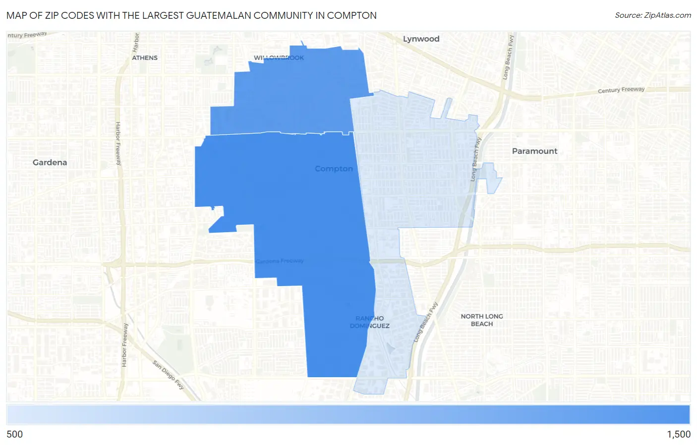 Zip Codes with the Largest Guatemalan Community in Compton Map