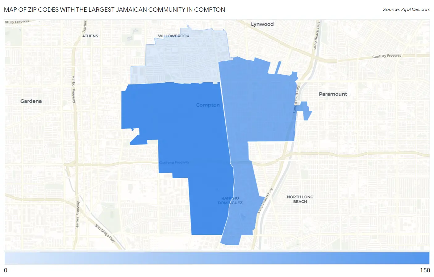 Zip Codes with the Largest Jamaican Community in Compton Map