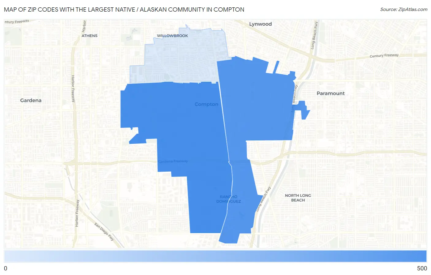 Zip Codes with the Largest Native / Alaskan Community in Compton Map
