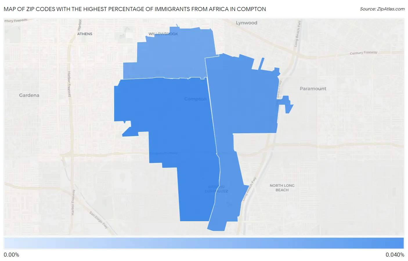 Zip Codes with the Highest Percentage of Immigrants from Africa in Compton Map