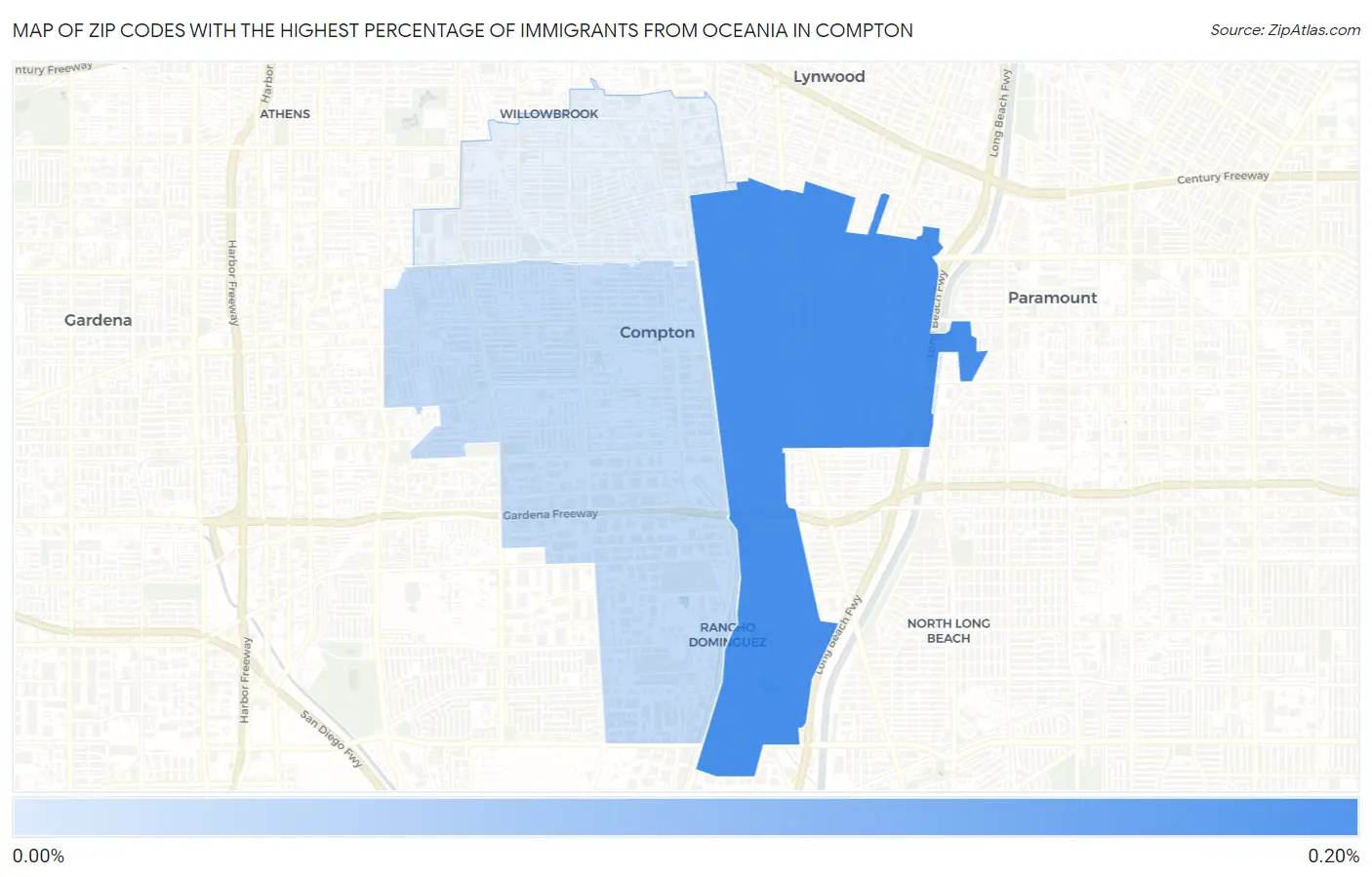 Zip Codes with the Highest Percentage of Immigrants from Oceania in Compton Map