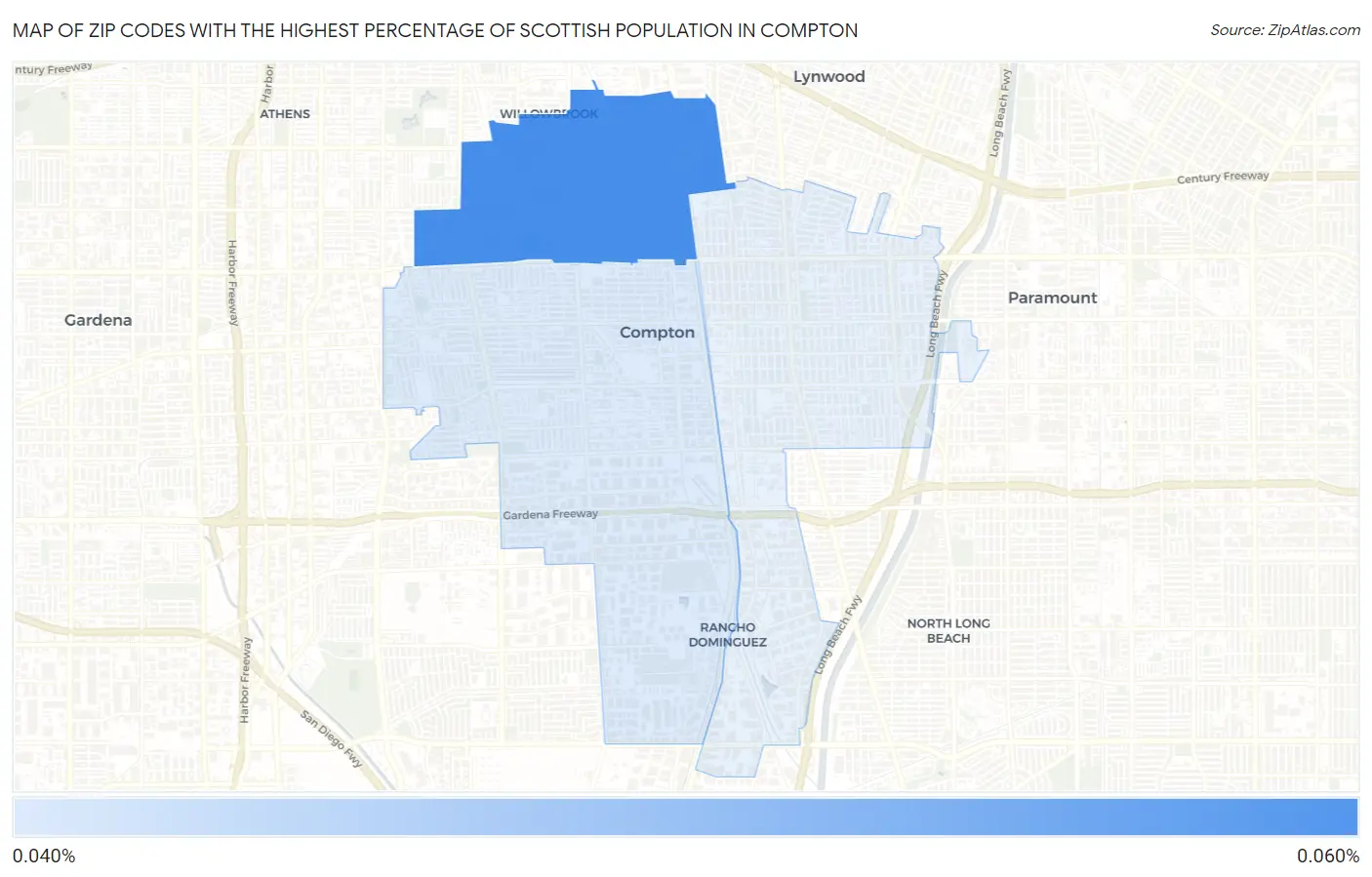 Zip Codes with the Highest Percentage of Scottish Population in Compton Map