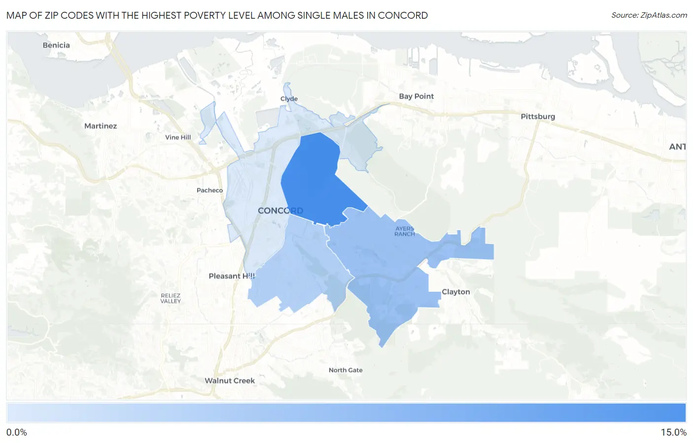 Zip Codes with the Highest Poverty Level Among Single Males in Concord Map