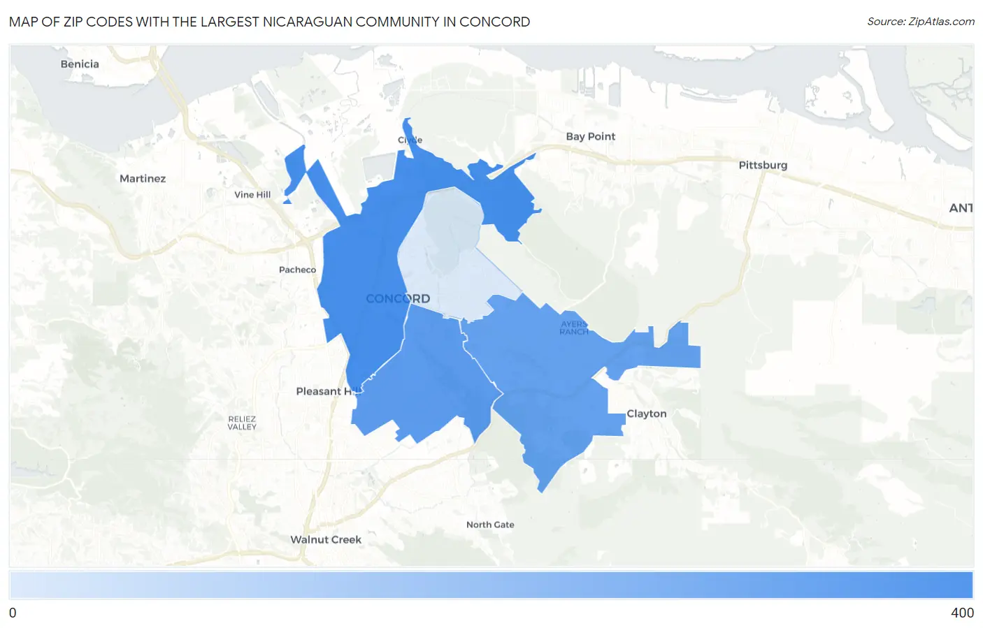Zip Codes with the Largest Nicaraguan Community in Concord Map