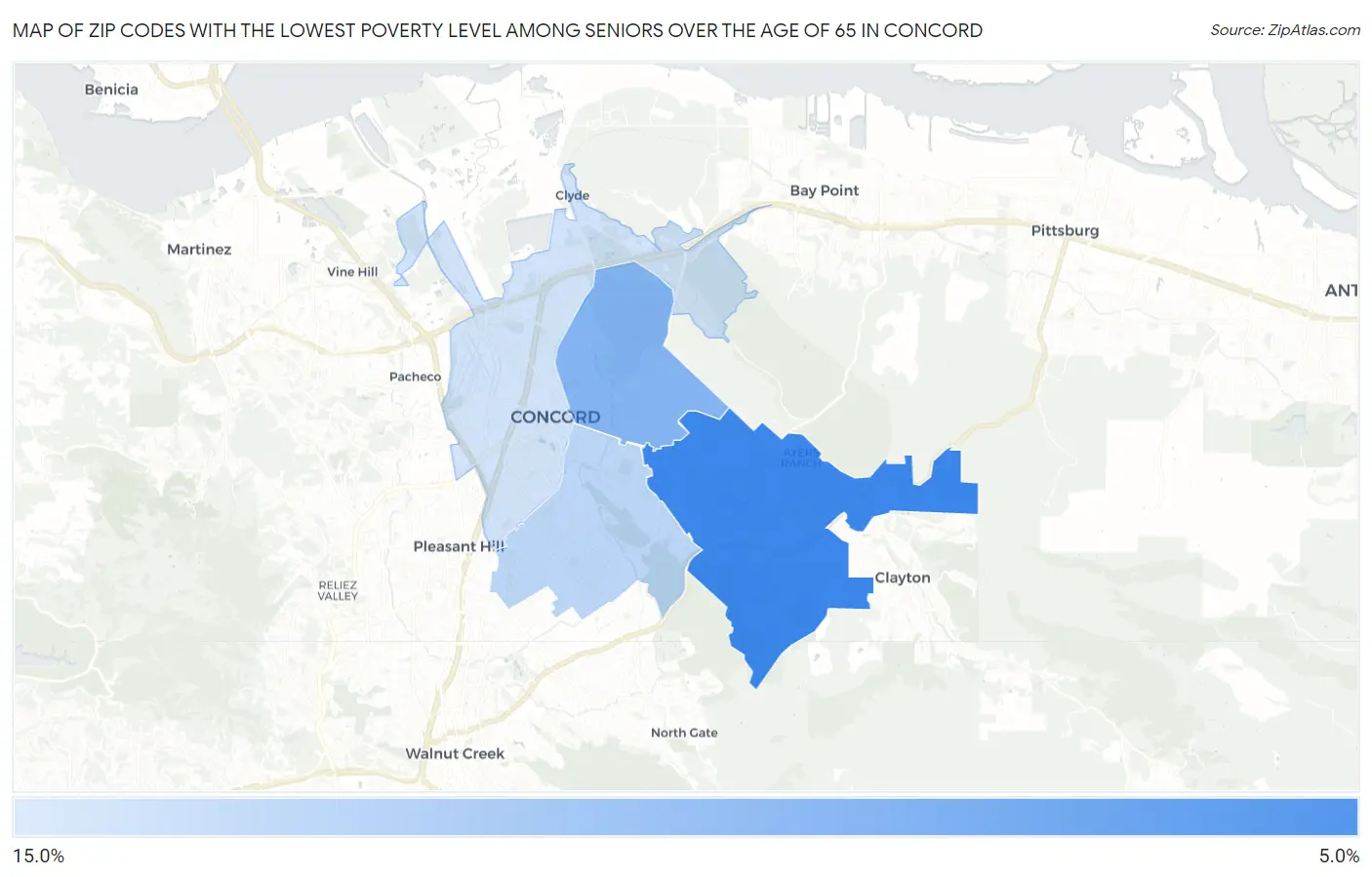 Zip Codes with the Lowest Poverty Level Among Seniors Over the Age of 65 in Concord Map