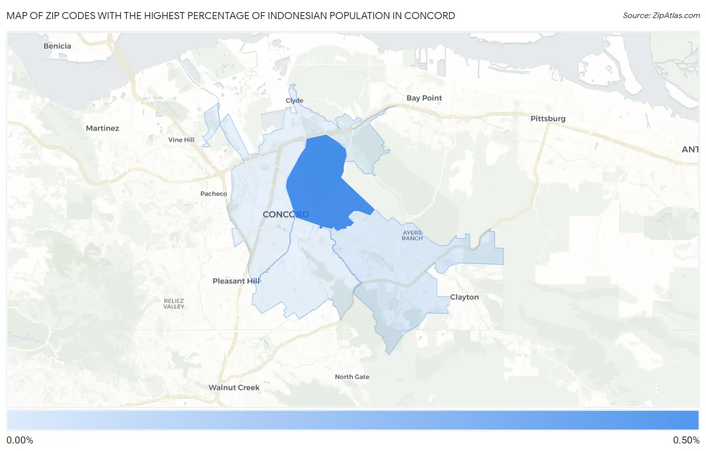 Zip Codes with the Highest Percentage of Indonesian Population in Concord Map
