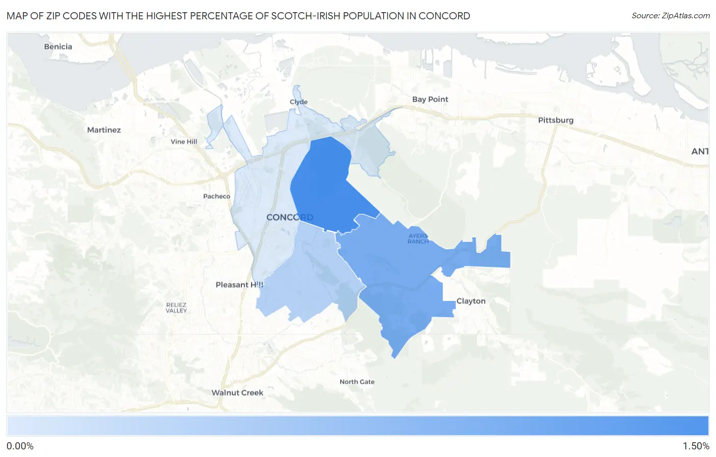 Zip Codes with the Highest Percentage of Scotch-Irish Population in Concord Map