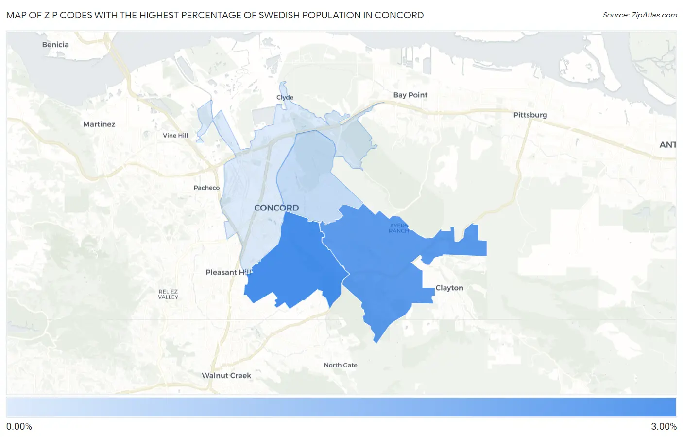 Zip Codes with the Highest Percentage of Swedish Population in Concord Map