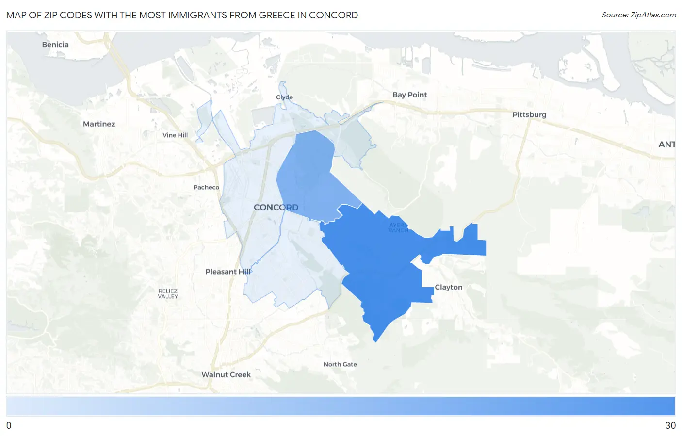 Zip Codes with the Most Immigrants from Greece in Concord Map