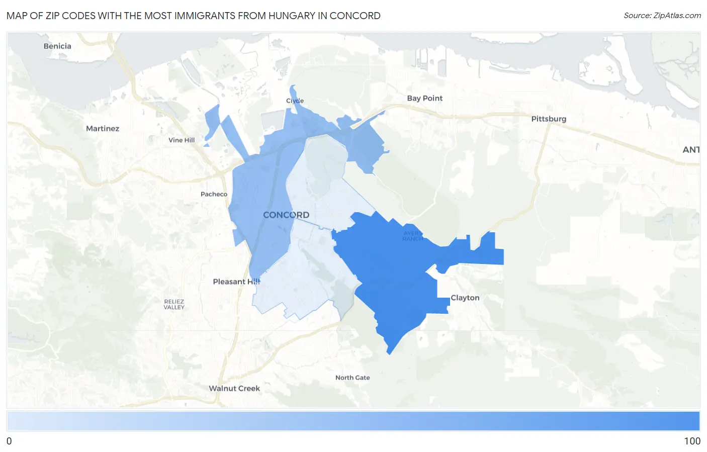 Zip Codes with the Most Immigrants from Hungary in Concord Map