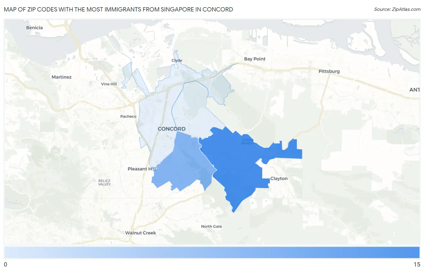Zip Codes with the Most Immigrants from Singapore in Concord Map