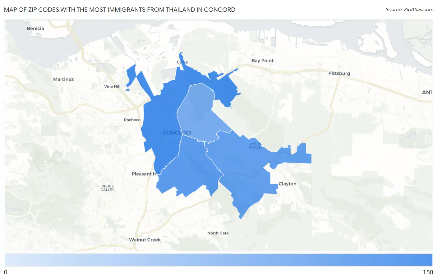 Zip Codes with the Most Immigrants from Thailand in Concord Map