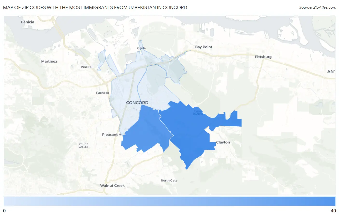 Zip Codes with the Most Immigrants from Uzbekistan in Concord Map