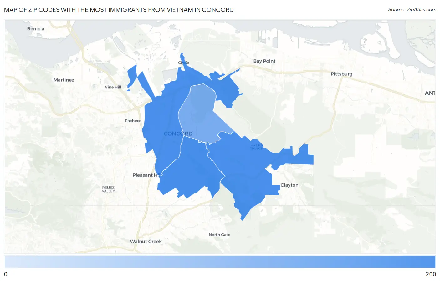 Zip Codes with the Most Immigrants from Vietnam in Concord Map