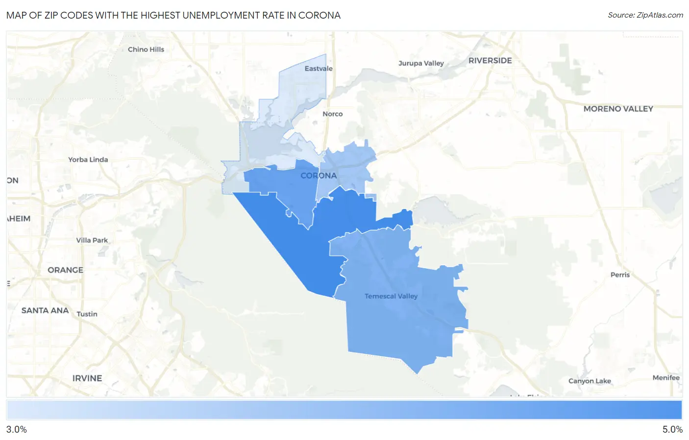 Zip Codes with the Highest Unemployment Rate in Corona Map