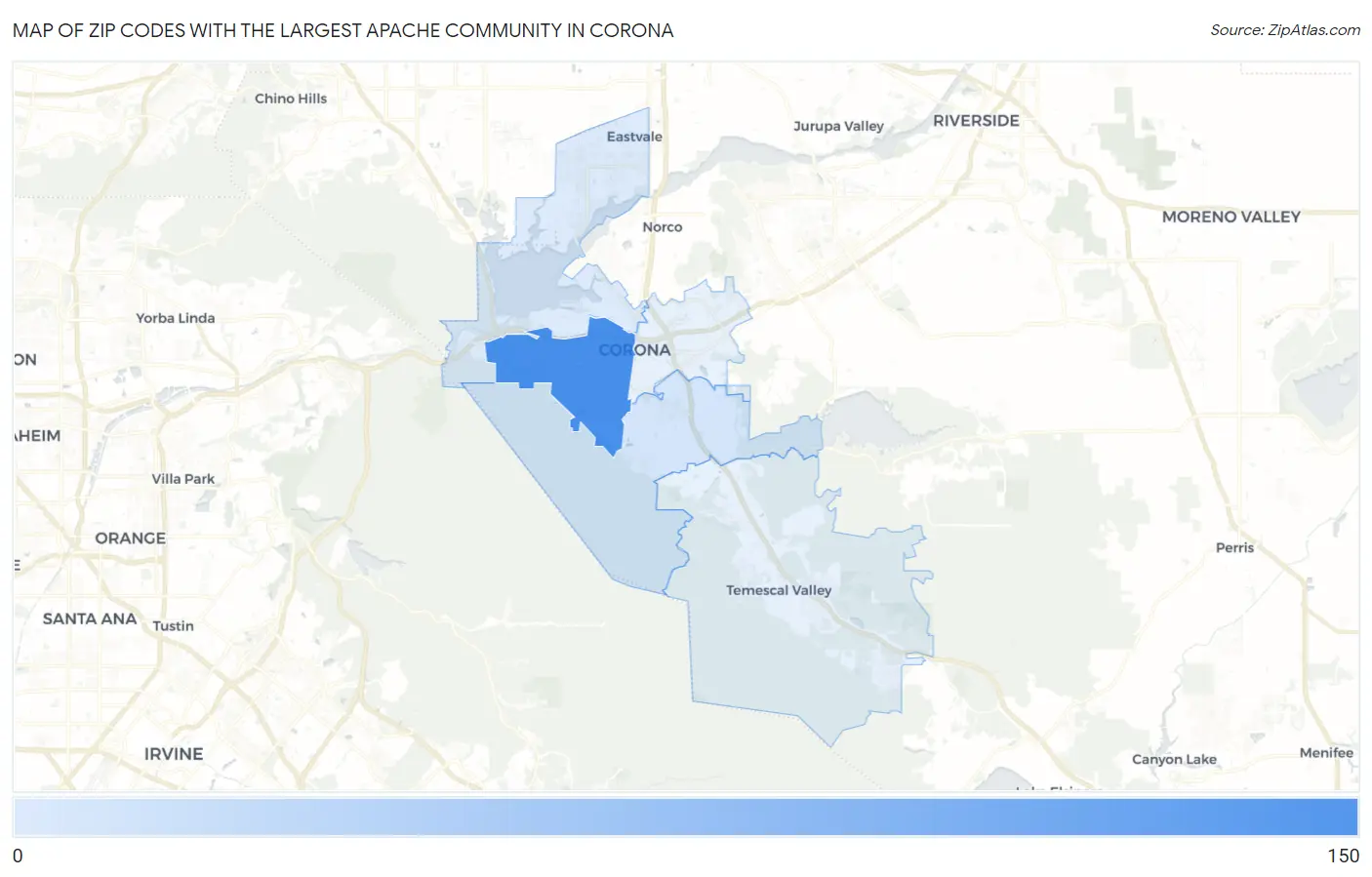 Zip Codes with the Largest Apache Community in Corona Map