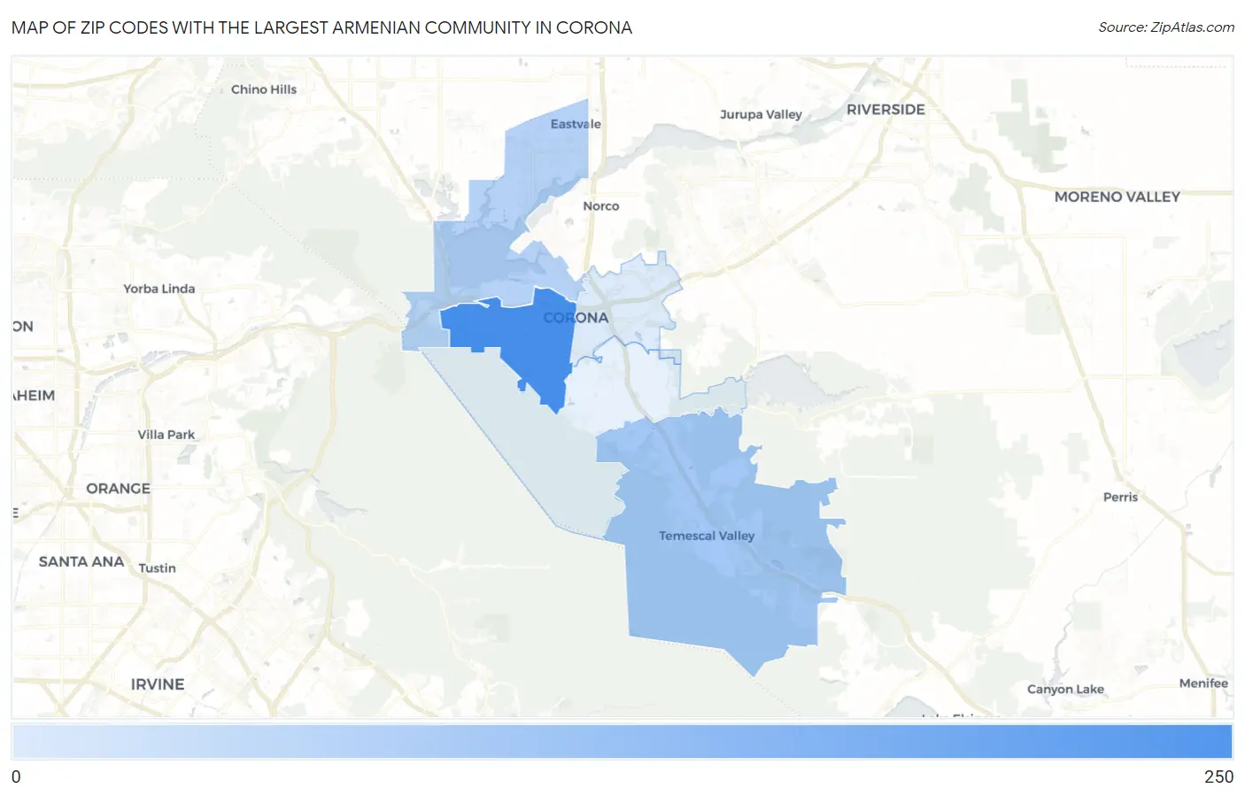 Zip Codes with the Largest Armenian Community in Corona Map