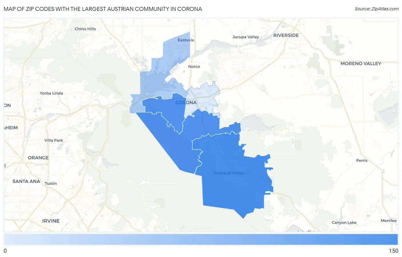 Zip Codes with the Largest Austrian Community in Corona Map