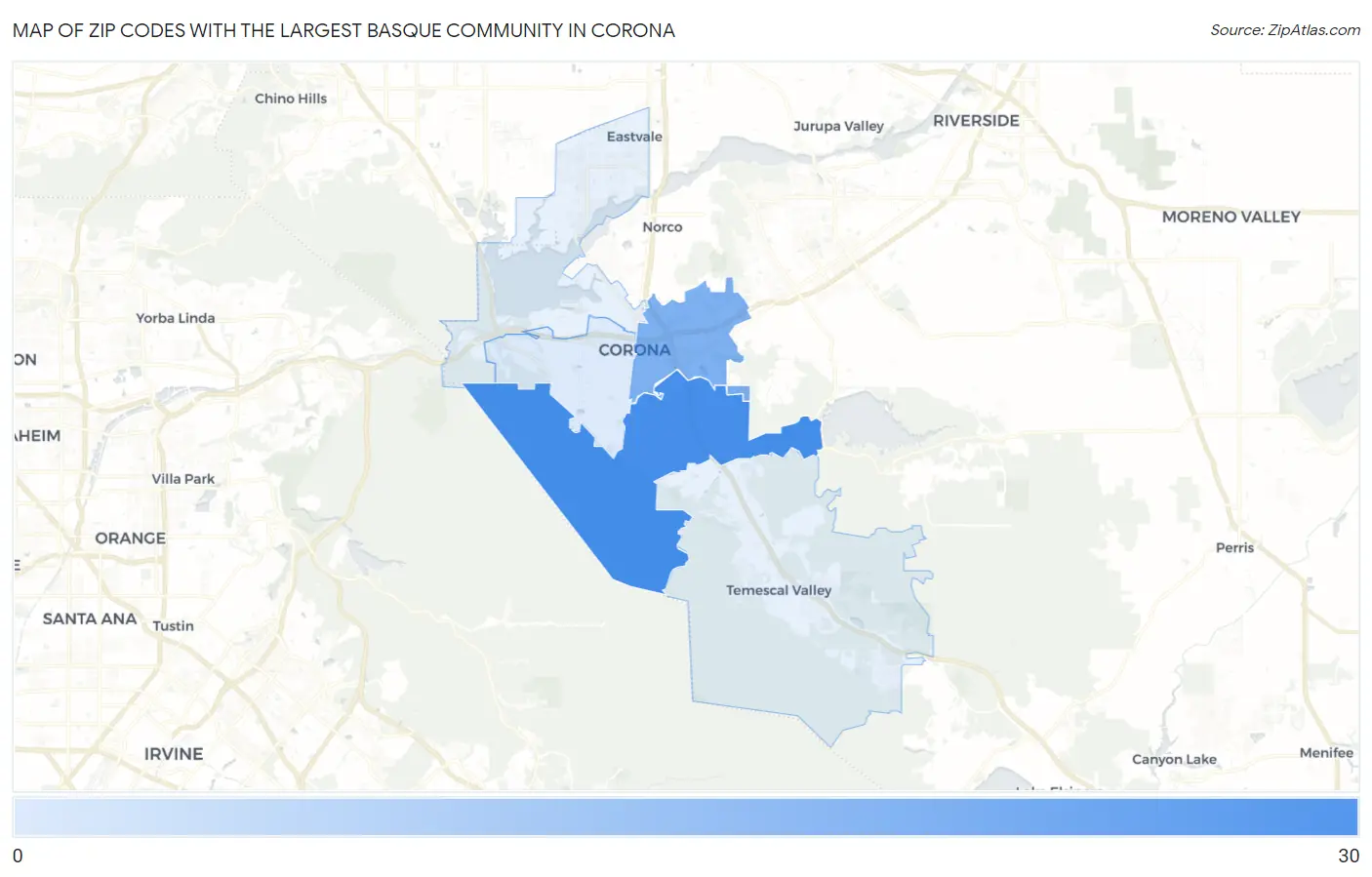 Zip Codes with the Largest Basque Community in Corona Map