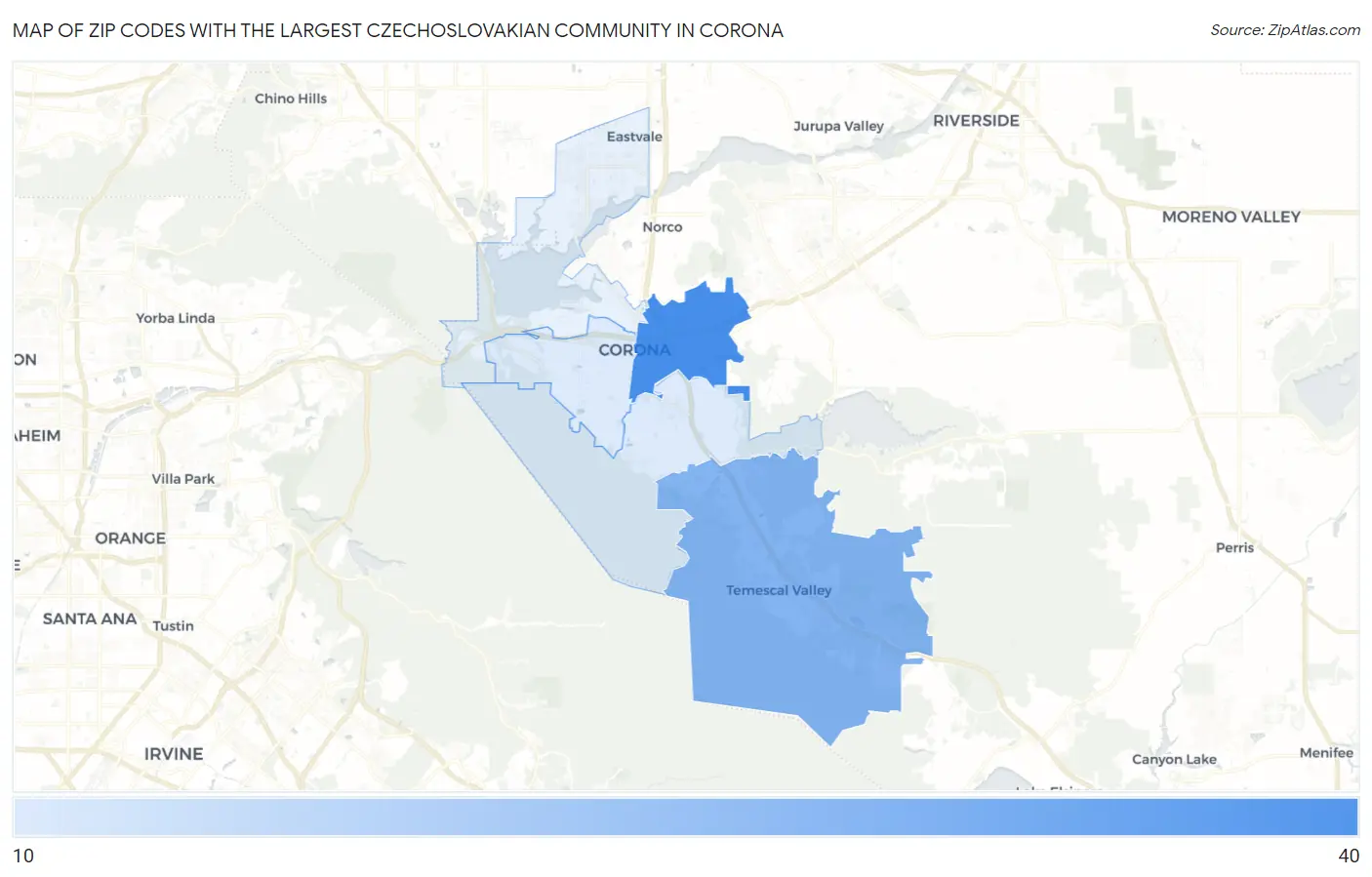 Zip Codes with the Largest Czechoslovakian Community in Corona Map