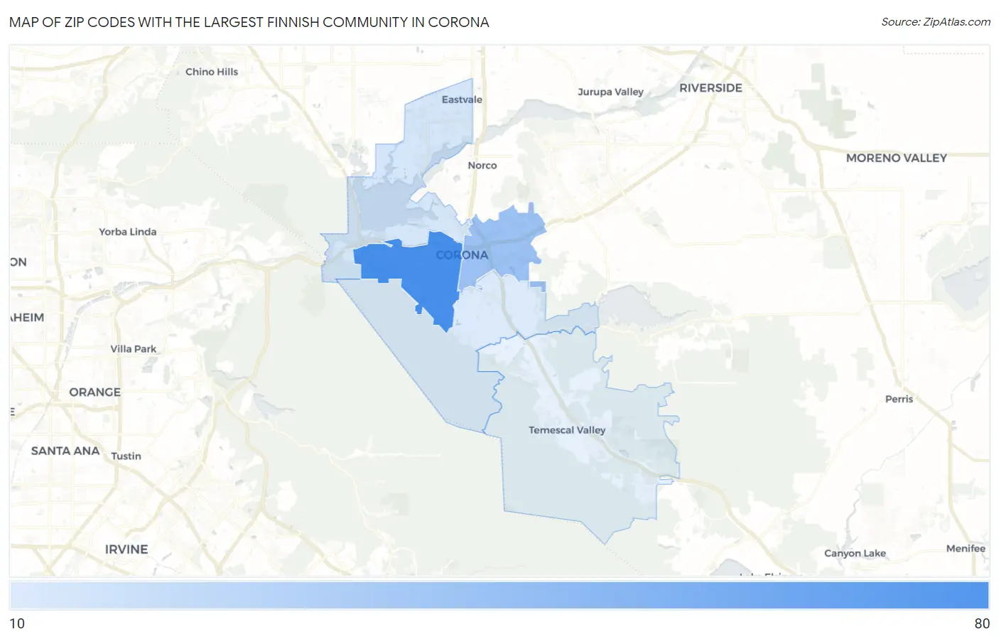 Zip Codes with the Largest Finnish Community in Corona Map