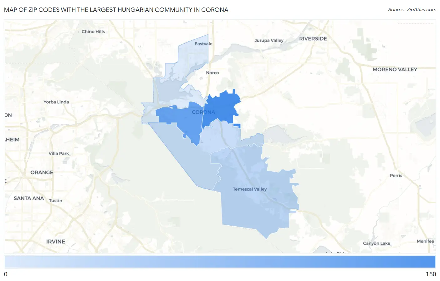 Zip Codes with the Largest Hungarian Community in Corona Map