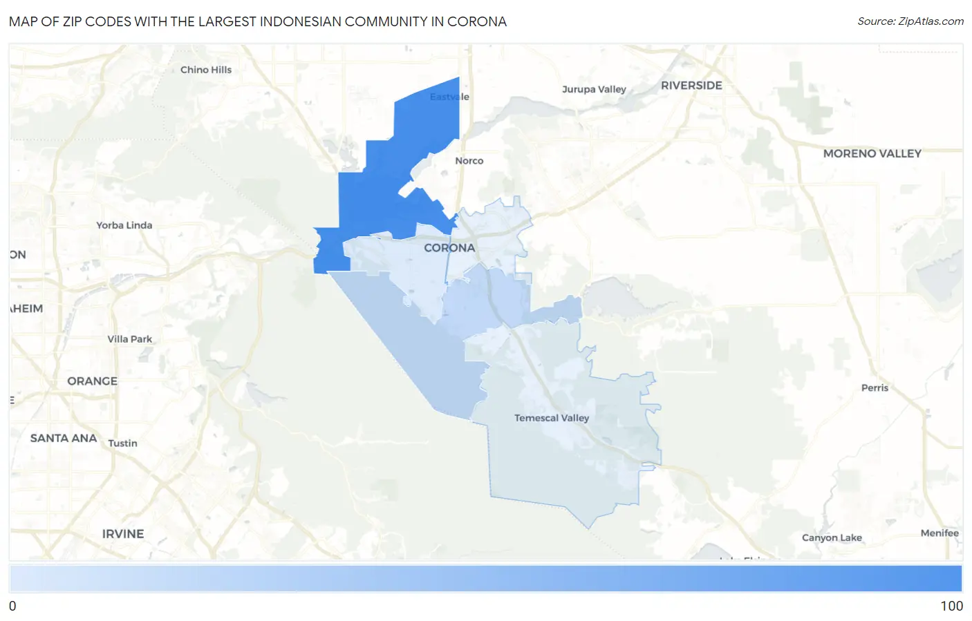 Zip Codes with the Largest Indonesian Community in Corona Map