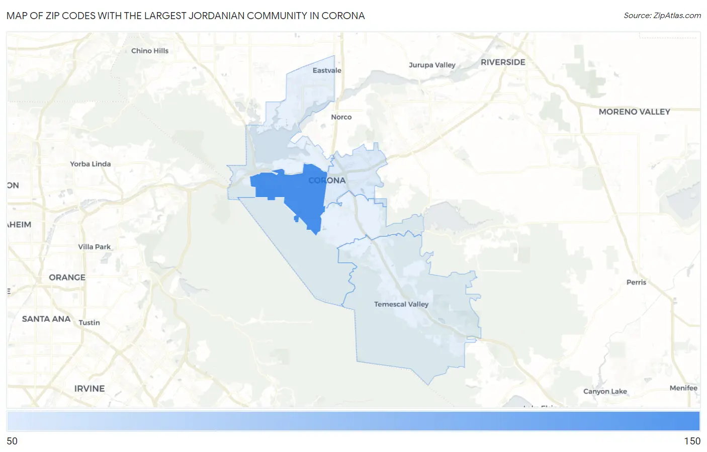 Zip Codes with the Largest Jordanian Community in Corona Map