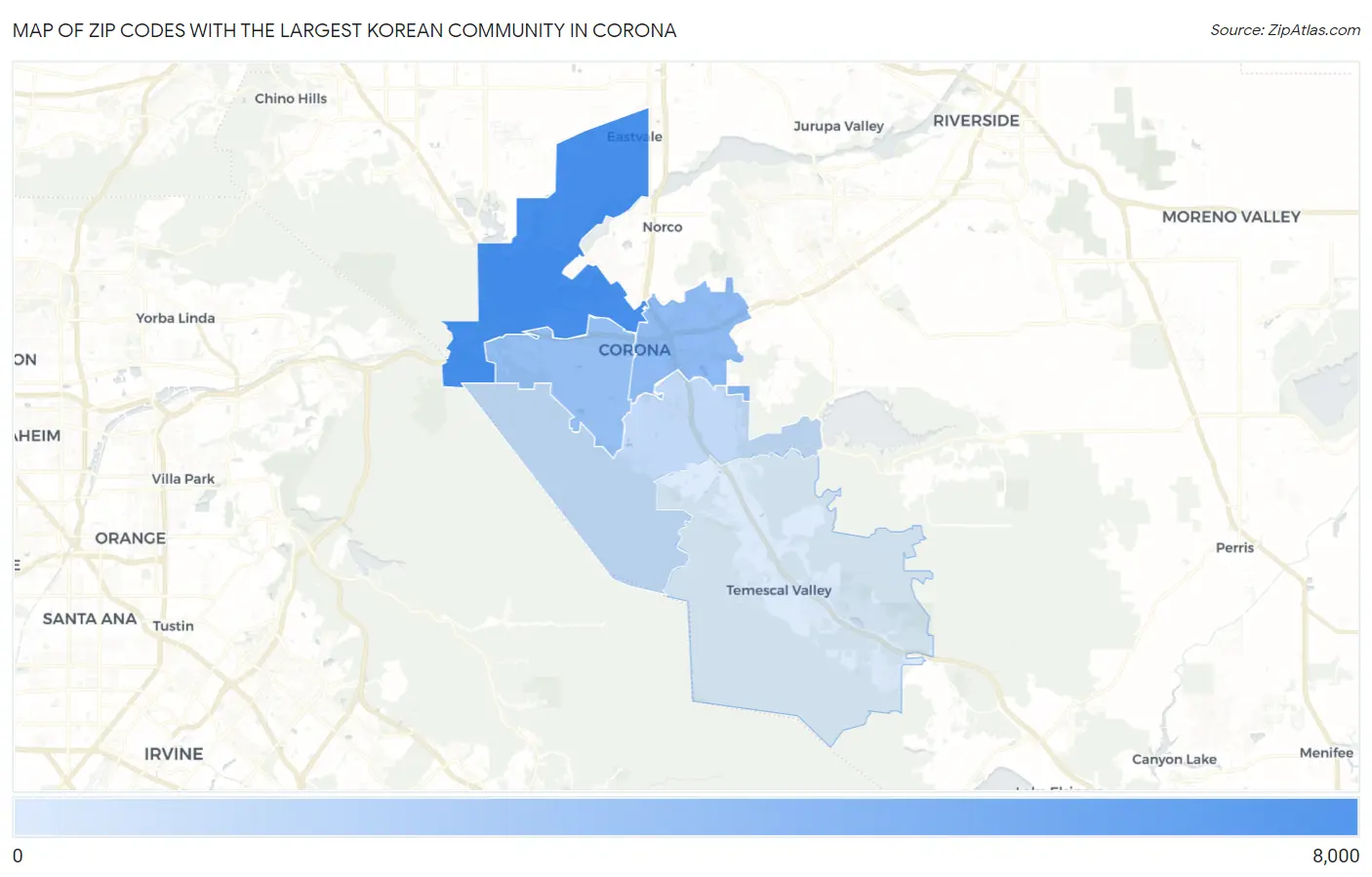 Zip Codes with the Largest Korean Community in Corona Map
