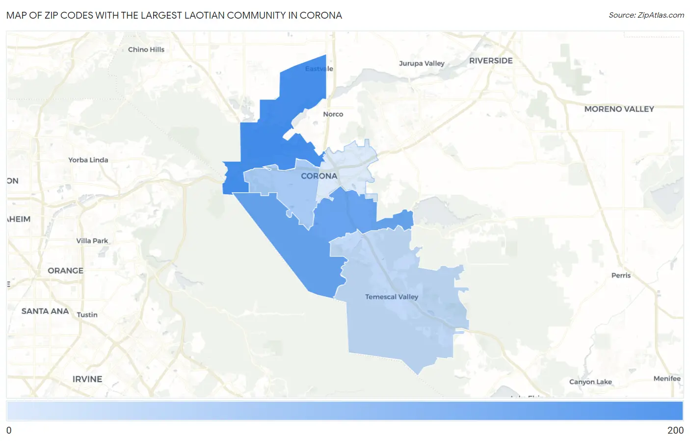 Zip Codes with the Largest Laotian Community in Corona Map