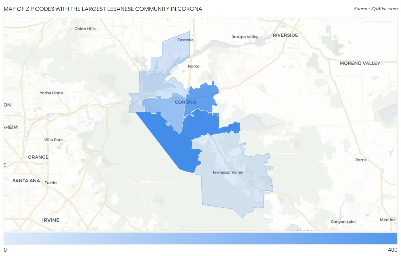 Zip Codes with the Largest Lebanese Community in Corona Map