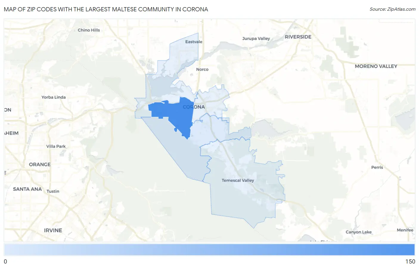Zip Codes with the Largest Maltese Community in Corona Map