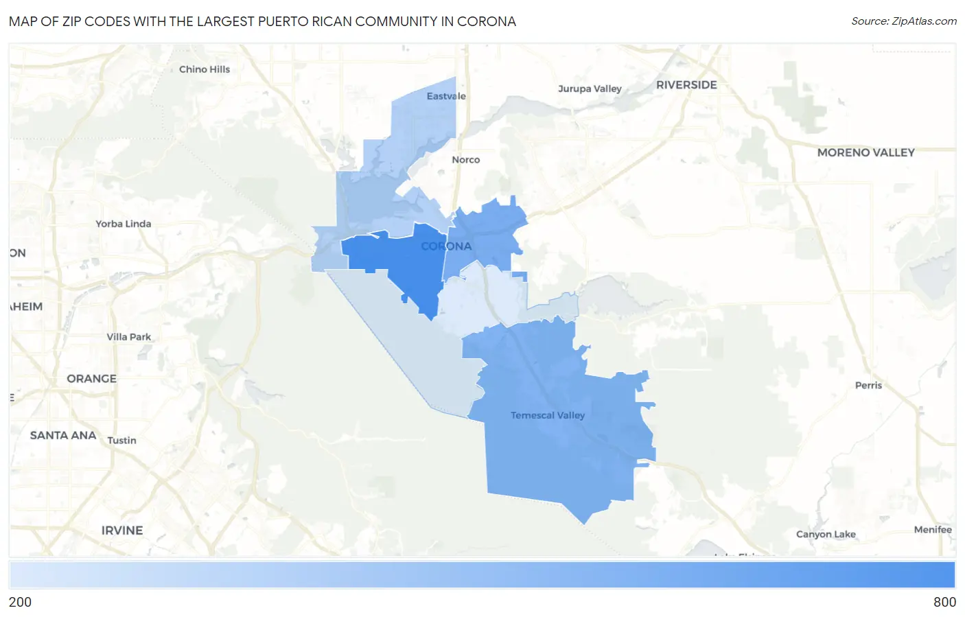Zip Codes with the Largest Puerto Rican Community in Corona Map