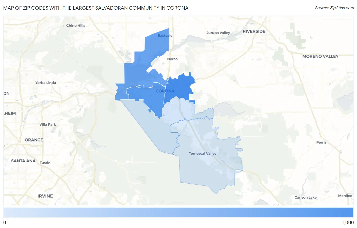 Zip Codes with the Largest Salvadoran Community in Corona Map