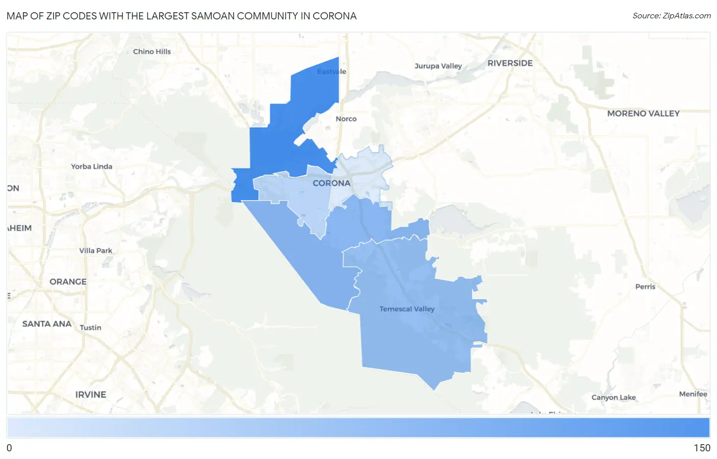 Zip Codes with the Largest Samoan Community in Corona Map