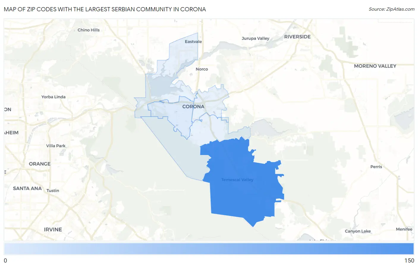 Zip Codes with the Largest Serbian Community in Corona Map
