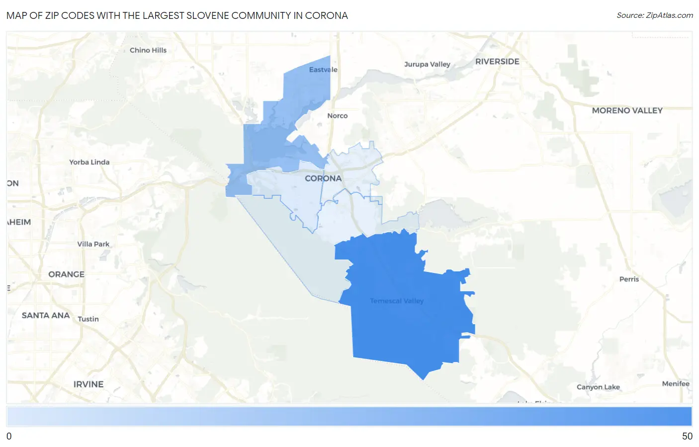 Zip Codes with the Largest Slovene Community in Corona Map