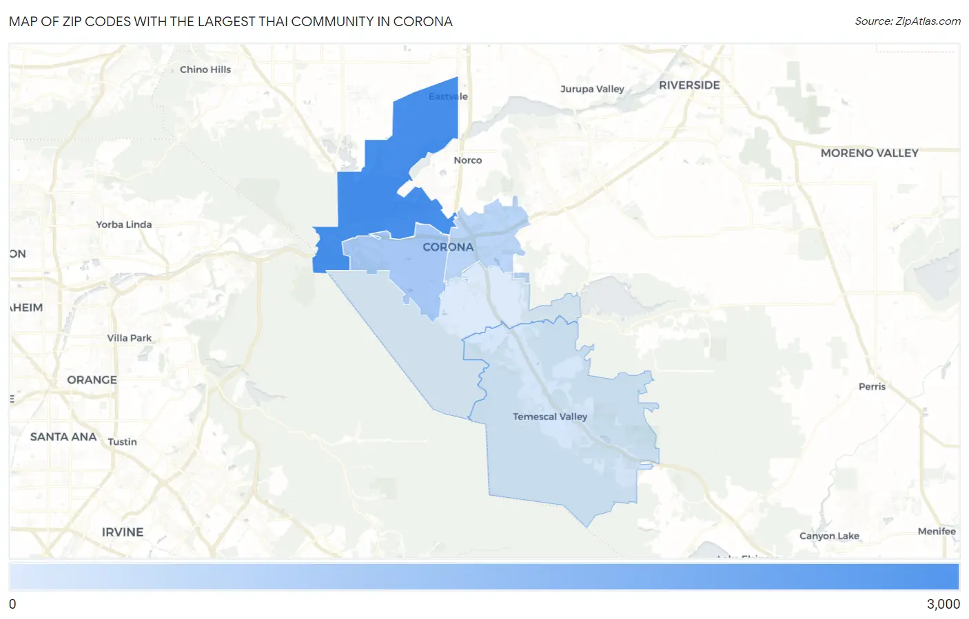Zip Codes with the Largest Thai Community in Corona Map
