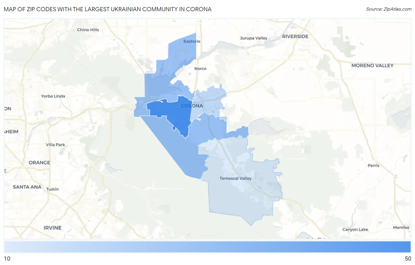 Zip Codes with the Largest Ukrainian Community in Corona Map