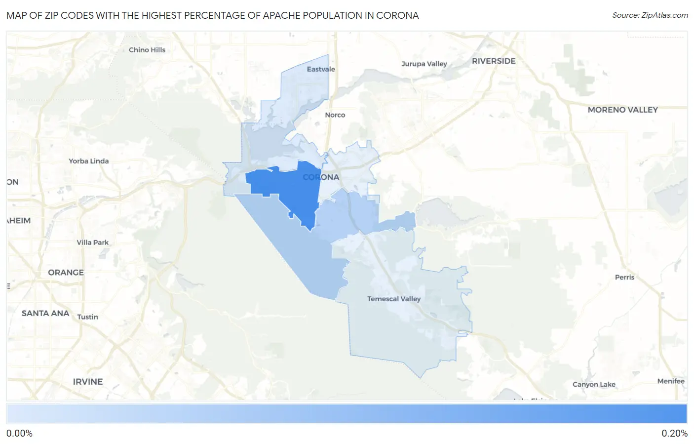 Zip Codes with the Highest Percentage of Apache Population in Corona Map