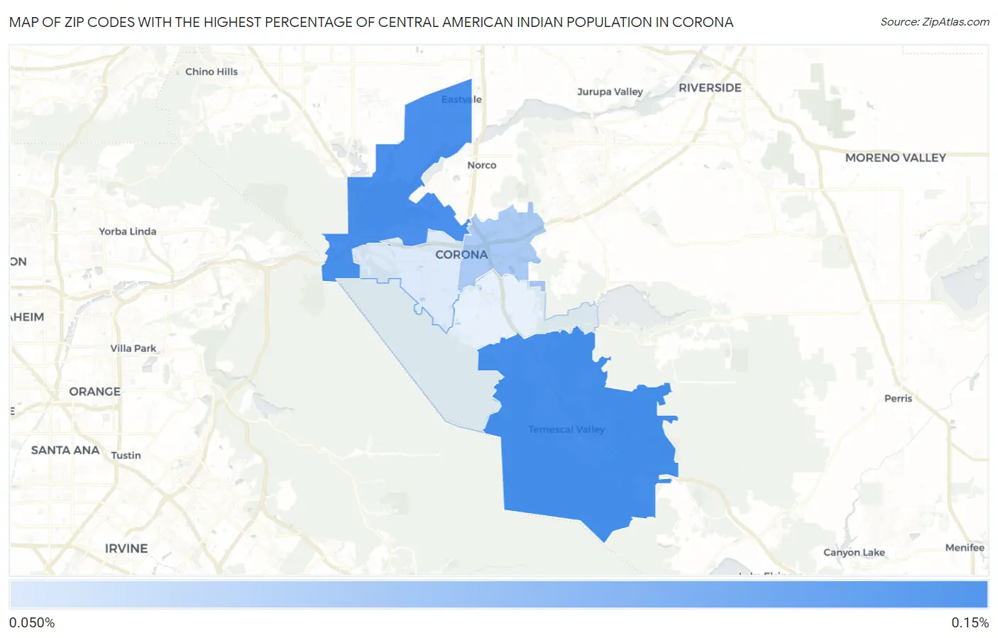 Zip Codes with the Highest Percentage of Central American Indian Population in Corona Map