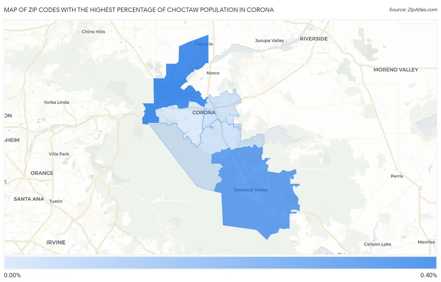 Zip Codes with the Highest Percentage of Choctaw Population in Corona Map