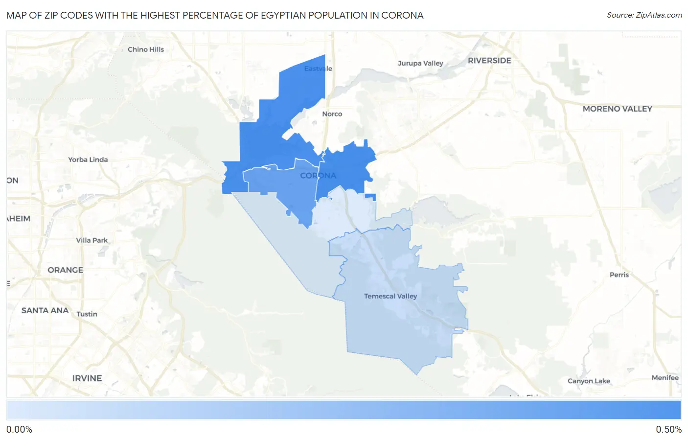 Zip Codes with the Highest Percentage of Egyptian Population in Corona Map