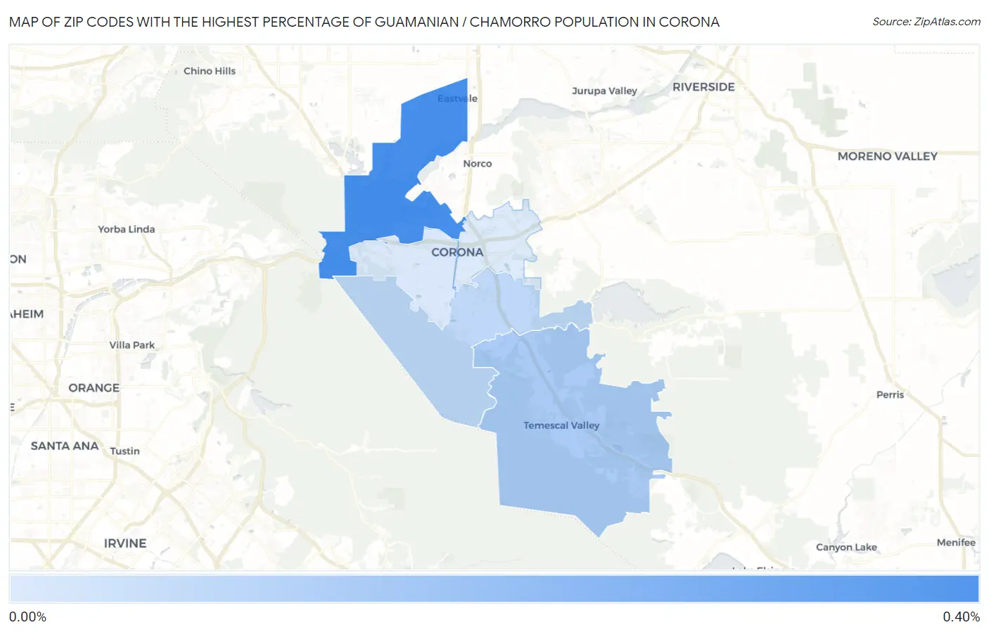 Zip Codes with the Highest Percentage of Guamanian / Chamorro Population in Corona Map