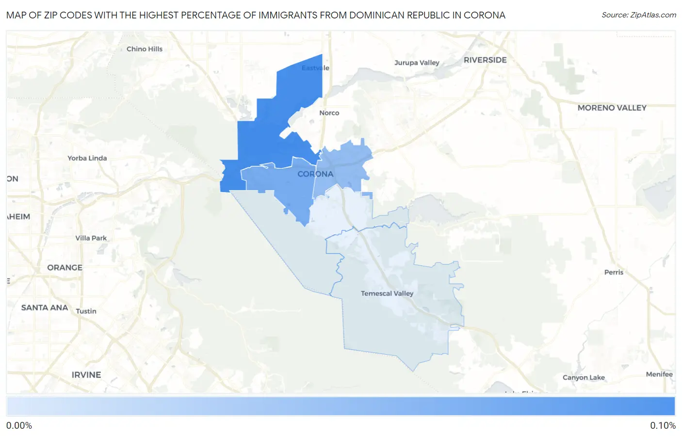 Zip Codes with the Highest Percentage of Immigrants from Dominican Republic in Corona Map